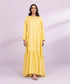 Women's Pret Cotton Solid Yellow Tier Dress